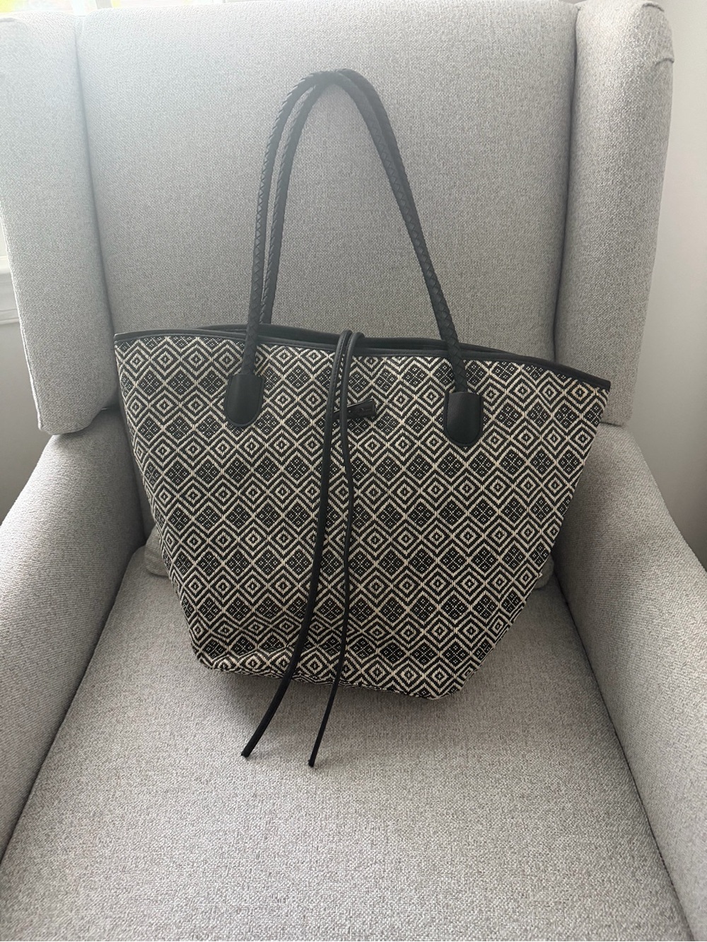 Neiman Marcus Black and White Geometric Tote